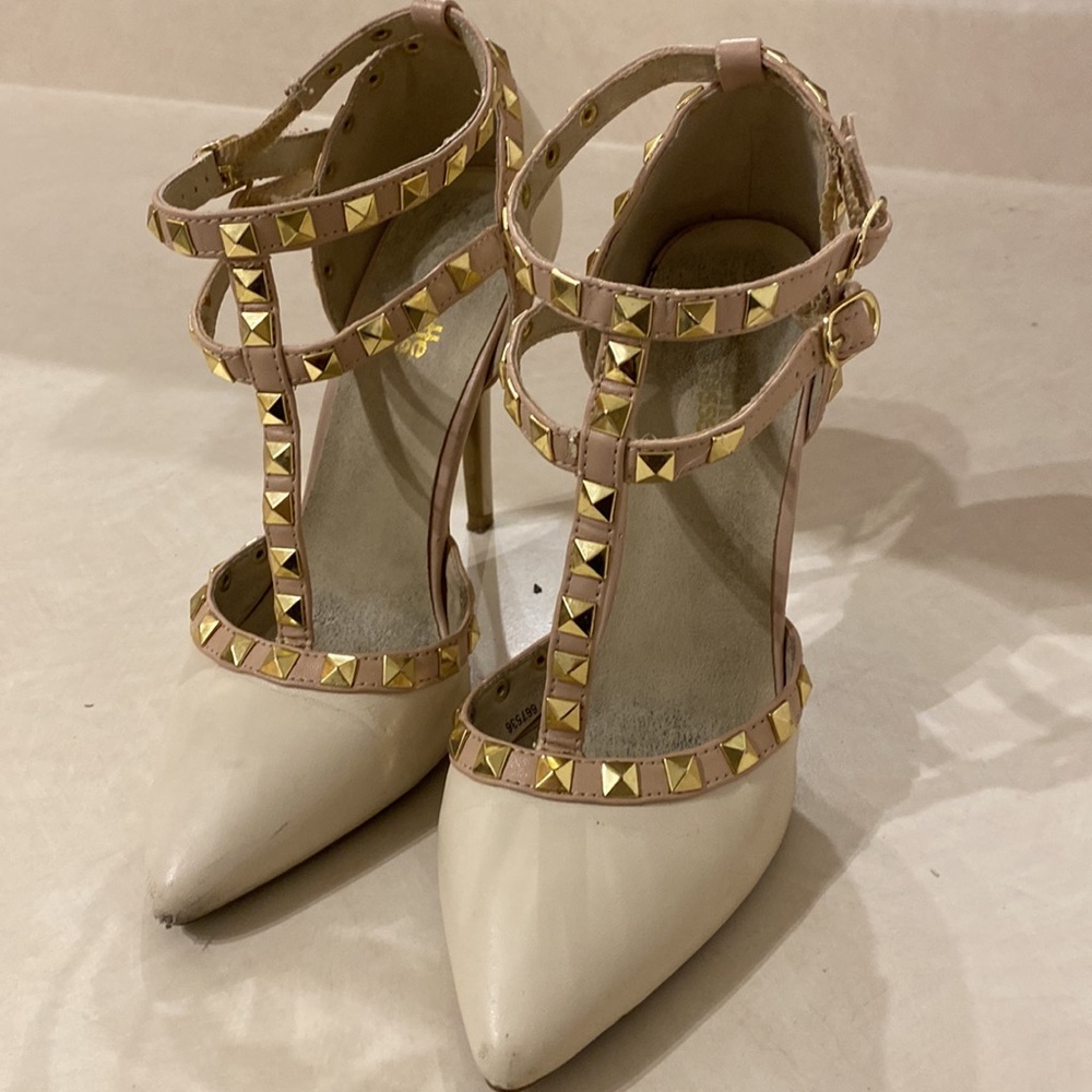 Charlotte Russe nude heels with gold studs